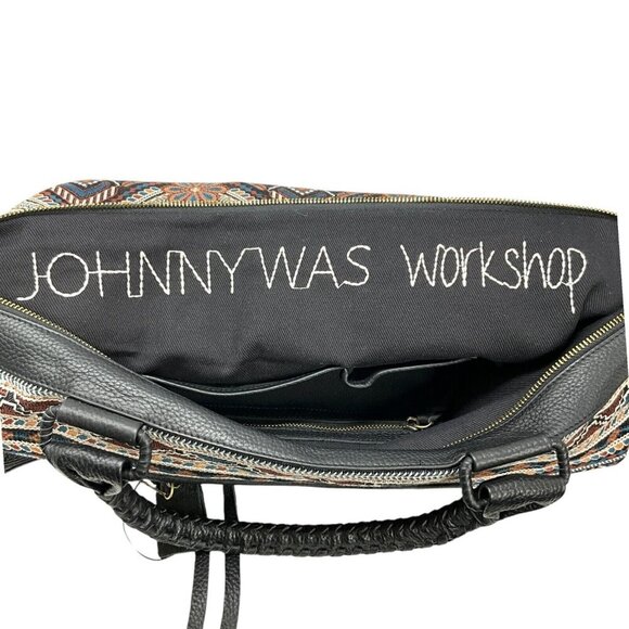 Johnny Was Workshop Molly Tote Weekender Bag Black Floral Embroidery Leather - Picture 13 of 15